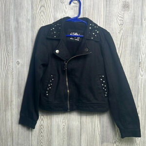 JUSTICE LIGHT WEIGHT BLACK STUDDED BIKER JACKET SIZE 6/7